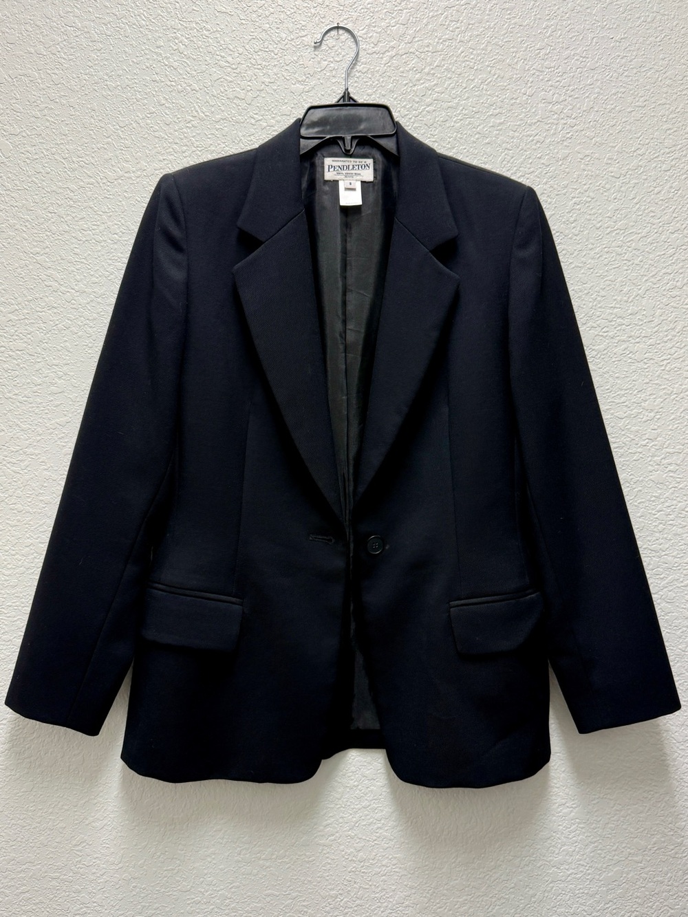 Vintage Pendleton 100% Virgin Wool Black Blazer Women's 8 Petite USA Made